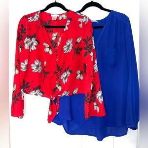 2 Blouse Bundle Sz M EUC Blue Red Floral